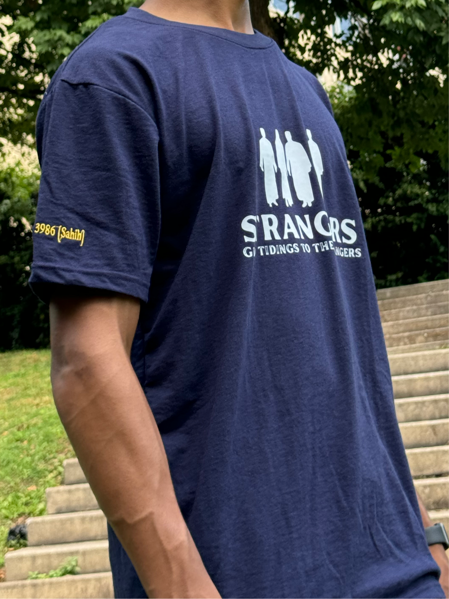 Strangers Original Navy Blue T-Shirt – Hadith Printed Islamic Tee