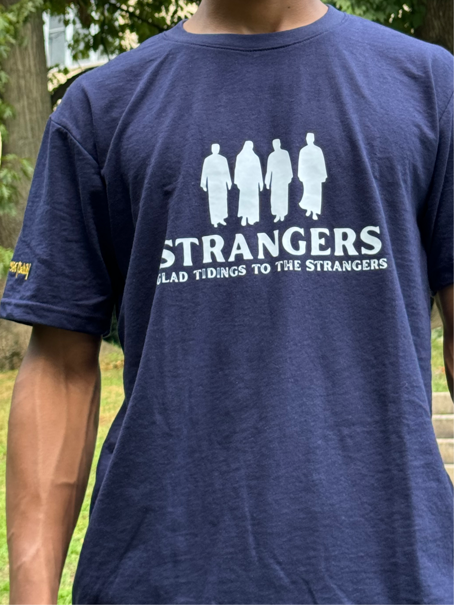 Strangers Original Navy Blue T-Shirt – Hadith Printed Islamic Tee