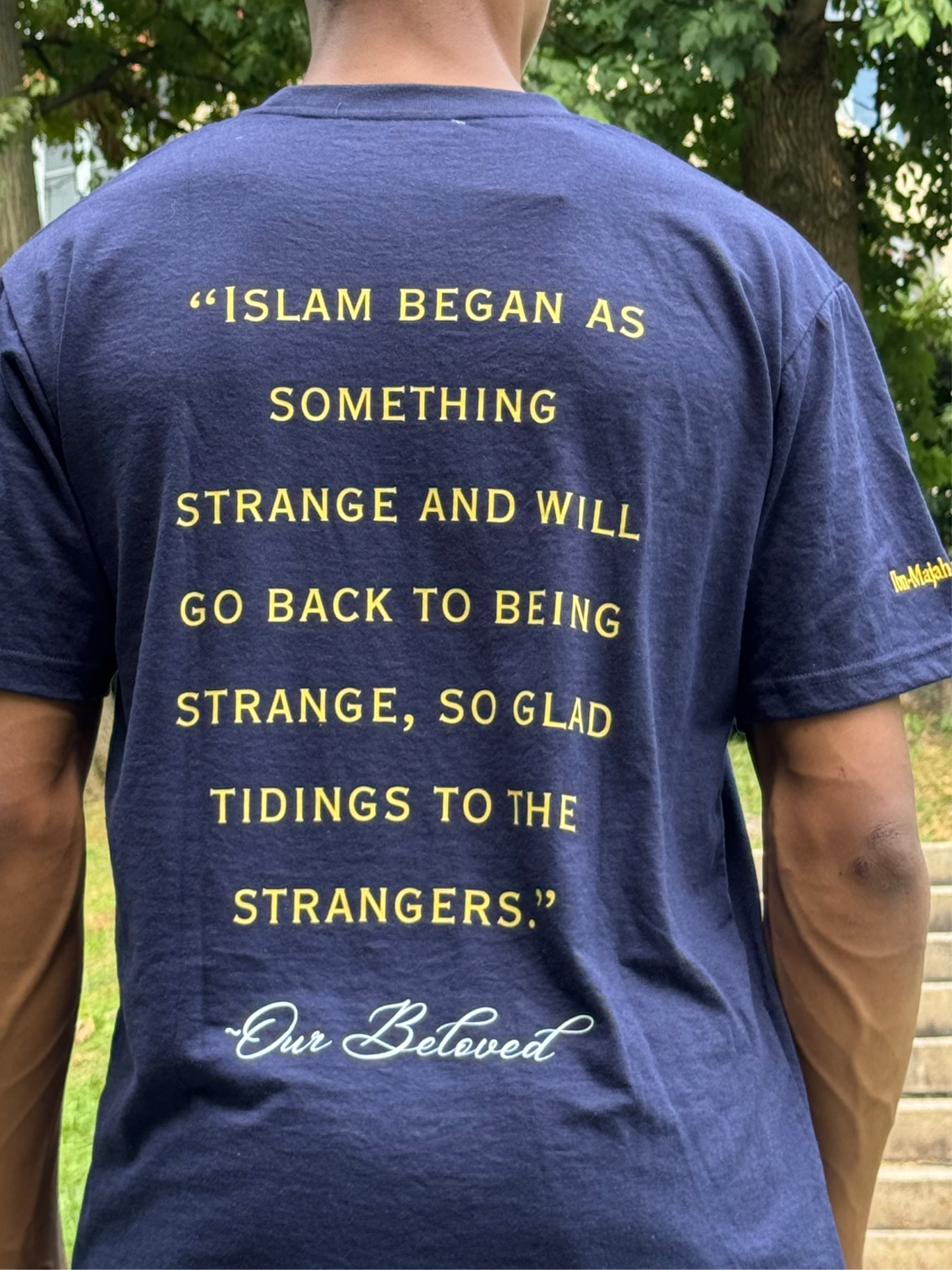 Strangers Original Navy Blue T-Shirt – Hadith Printed Islamic Tee